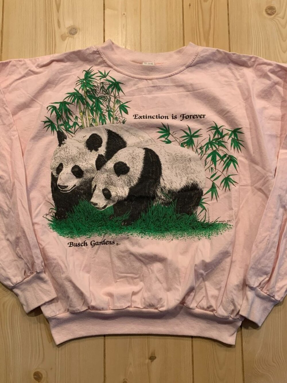 Vintage 80s Extinction Is Forever Panda Bears Busch Gardens 1987 Pink T-Shirt XL